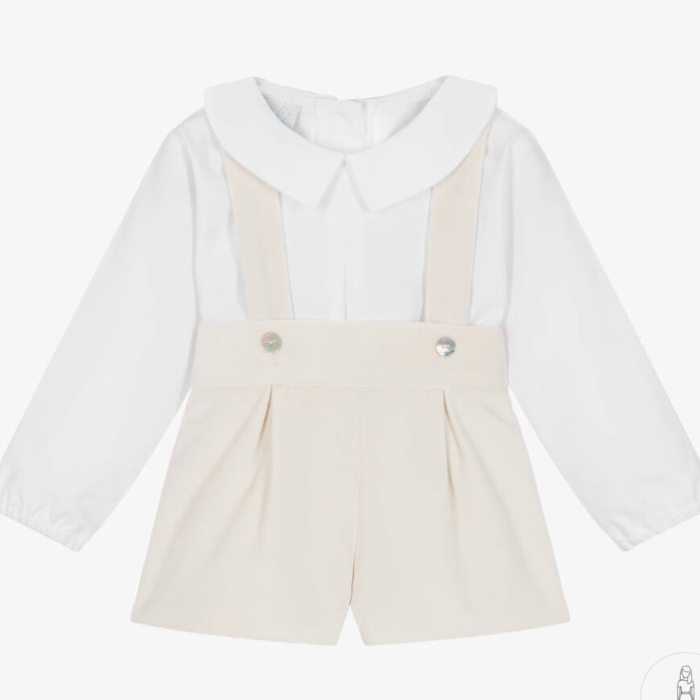 Artesanía Granlei - Boys Beige Cotton Velvet Shorts Set